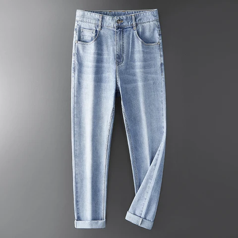 Бренд BROWON, мужские дизайнерские джинсы для мужчин, весна-лето 2024, новые потертые джинсы средней длины, прямые светильник, эластичные джинсы, мужская одежда
