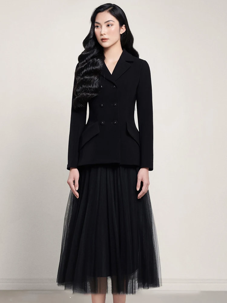 DEAT Элегантный комплект из 2 предметов пальто с двойными пуговицами и карманами