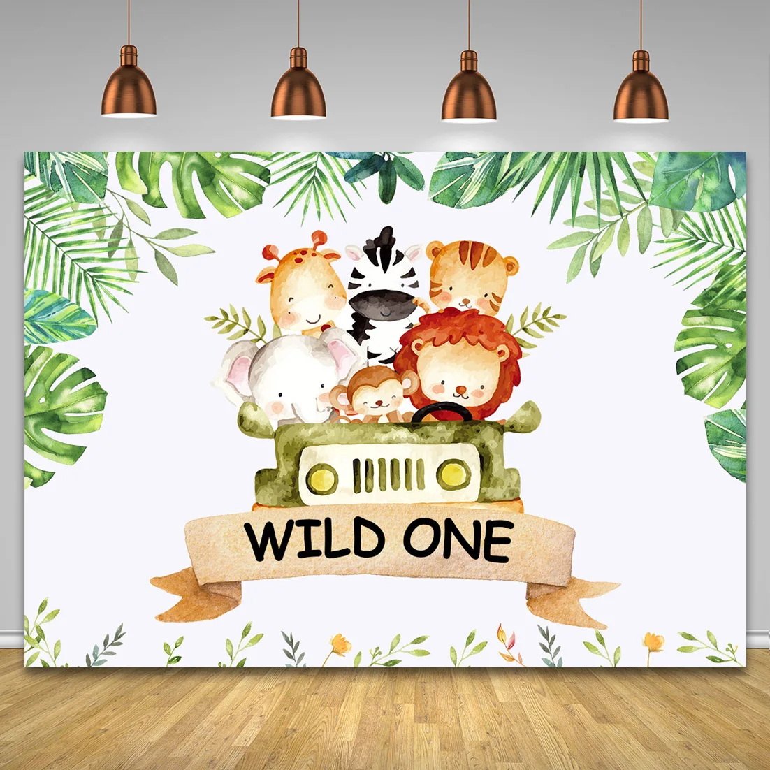 

Various Cute Animals Tropical Jungle Birthday Background Custom Name Vinyl Background Baby Anniversary Baptism Party Banner