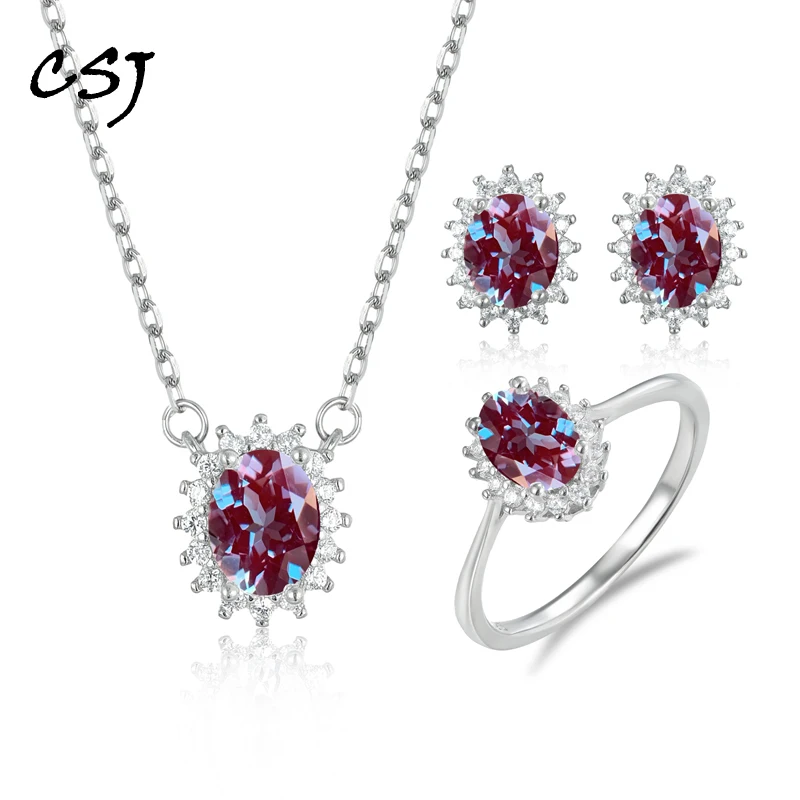 Модные Ювелирные наборы из серебра 925 пробы лабораторные александриты для женщин
