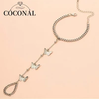 coconal ins korea fashion hiphop bracelet silver color chain ring punk butterfly rings for women party jewelry gift