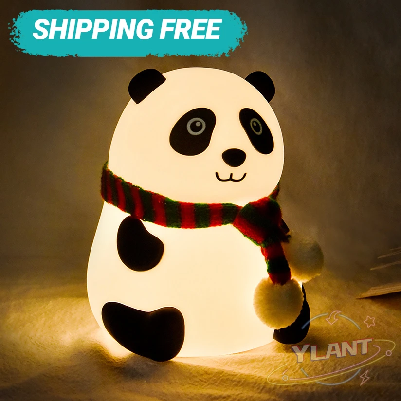 

Panda LED Night Light Touch Sensor Colorful Cartoon Silicone Lamp Battery Powered Bedroom Bedside Lamp for Children Kids