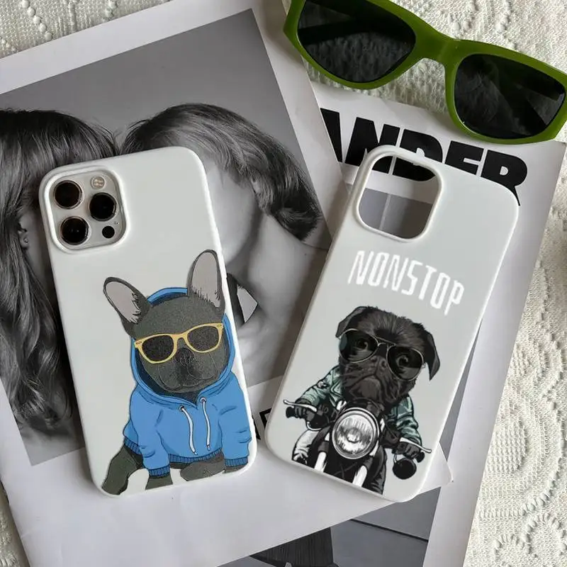 

Pug Bulldog dog pet cute Phone Case Candy Color for iPhone 6 7 8 11 12 13 s mini pro X XS XR MAX Plus