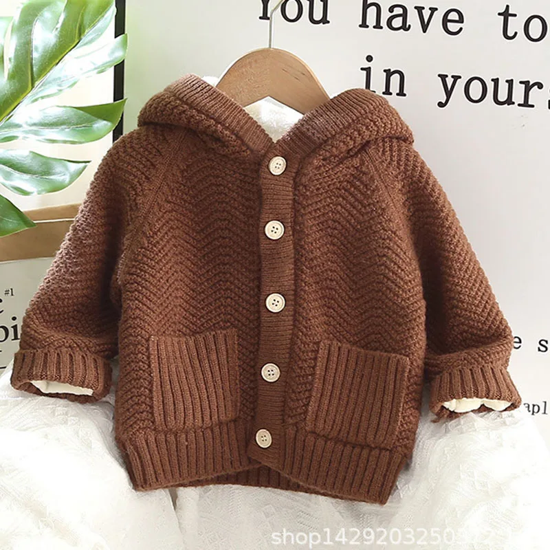 Kids Coats 2022 Children Outerwear Girl Warm Faux Fur Knit Jacket Baby Girls Jackets Warm Winter Hooded Children Clothing