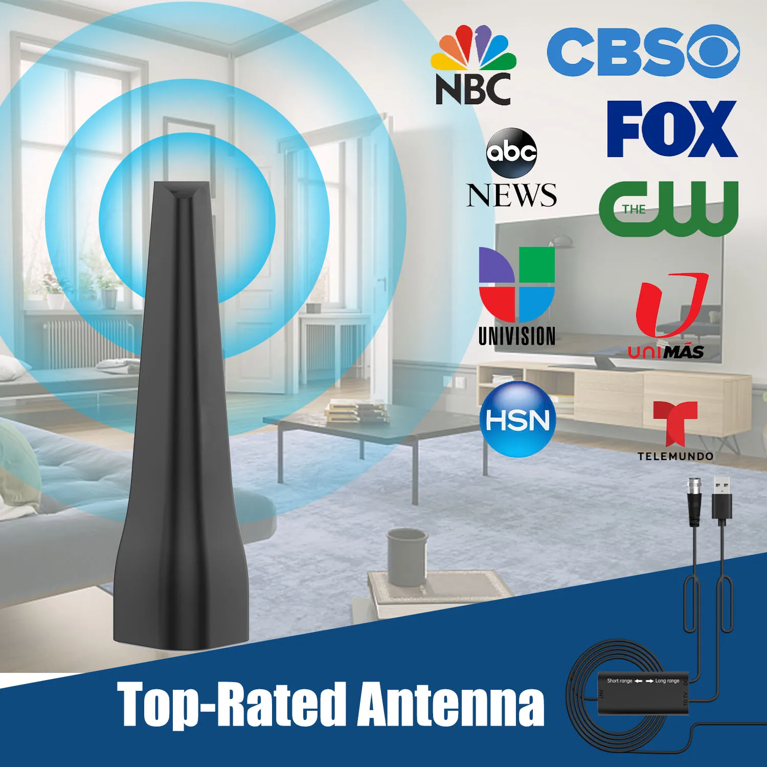 Digital TV Antenna 980 Miles Long Range Signal Booster Amplifier 8K HDTV Indoor HD 1080P Portable Built-in Amplifier