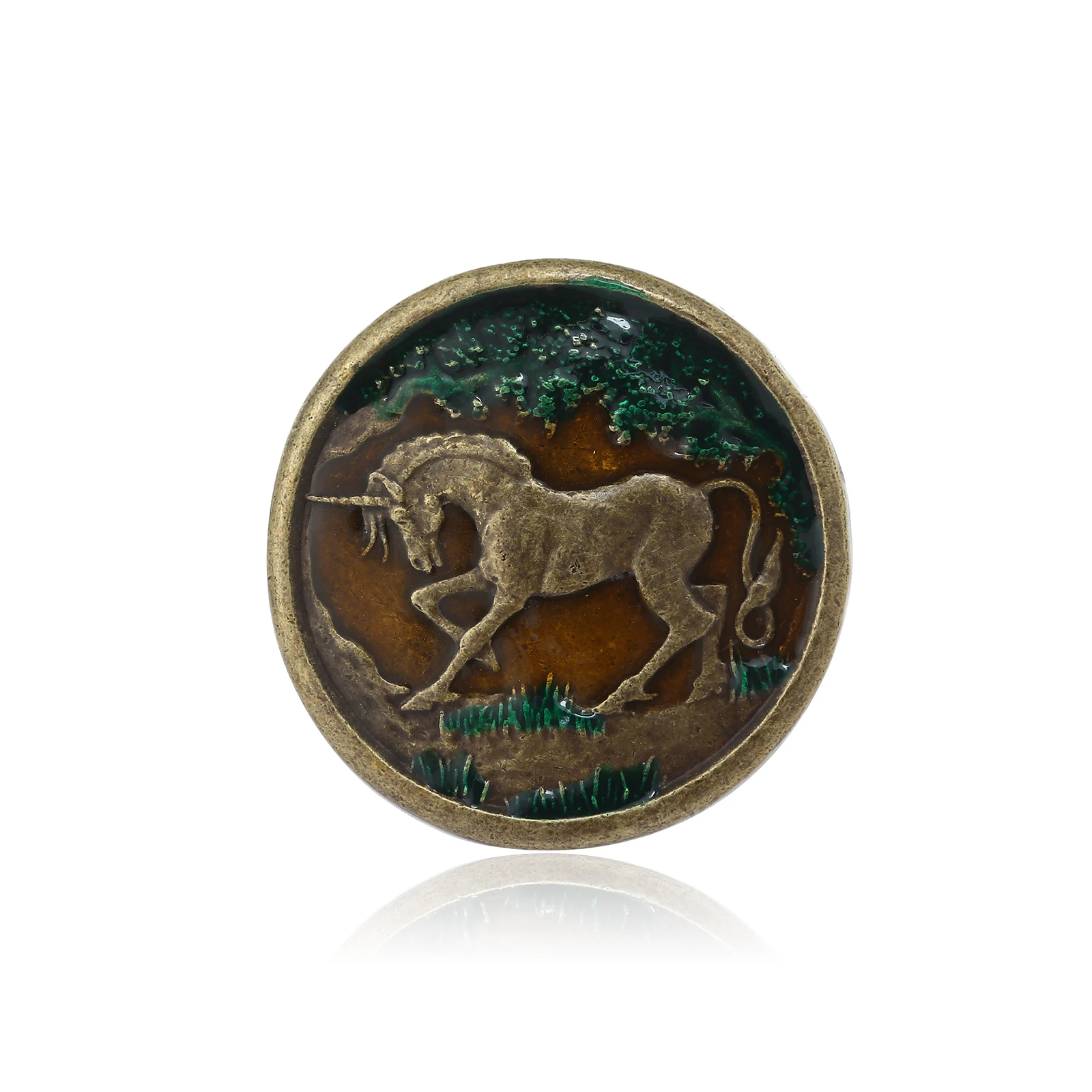 

Antique Brass Round Colorful Horse Pattern Western Cowboy Belt Buckle