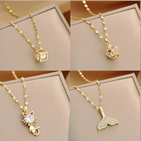 gold chain ladies zircon jewelry pendant necklace titanium steel peanut mermaid luxury diamond necklace
