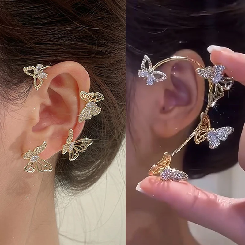 

Lost Lady Metal Butterfly Ear Clips Without Piercing For Women Sparkling Zircon Ear Cuff Clip Earrings Wedding Jewelry