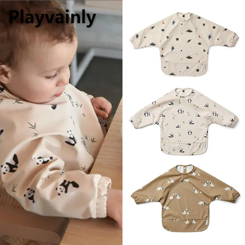 

Four Seasons Baby Girl Boy Bibs Cute Print Long Sleeved Smock Reverse Wearing Antifouling Burp Cloths Newborn Accessories E2191