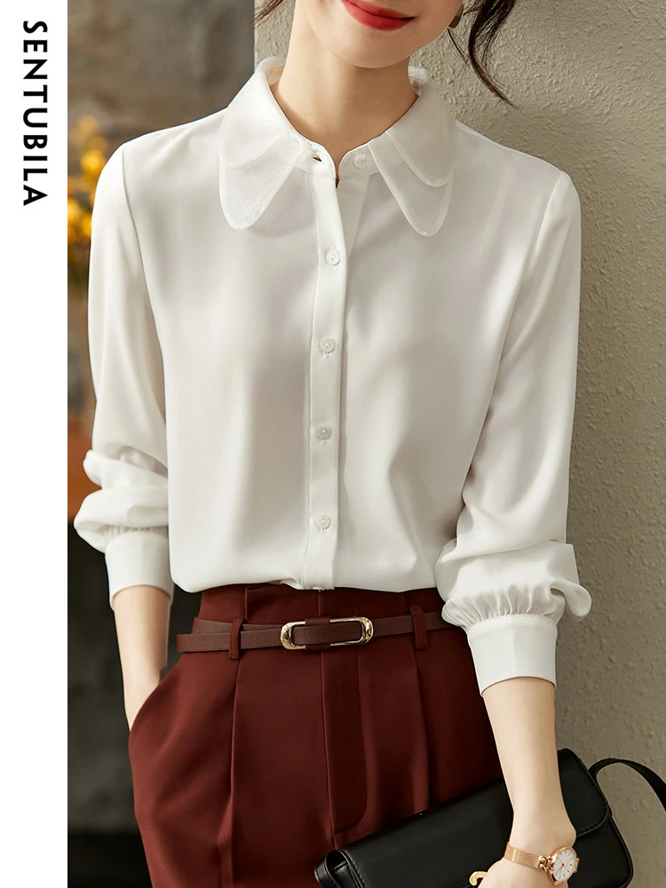 Рубашка и блузка SENTUBILA Женская с длинным рукавом модная на пуговицах сетчатый топ