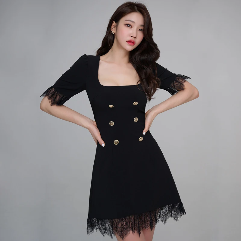 

Элегантное женское летнее платье, кружевное вечернее платье, сексуальное платье с квадратным вырезом и коротким рукавом, шикарное платье н...