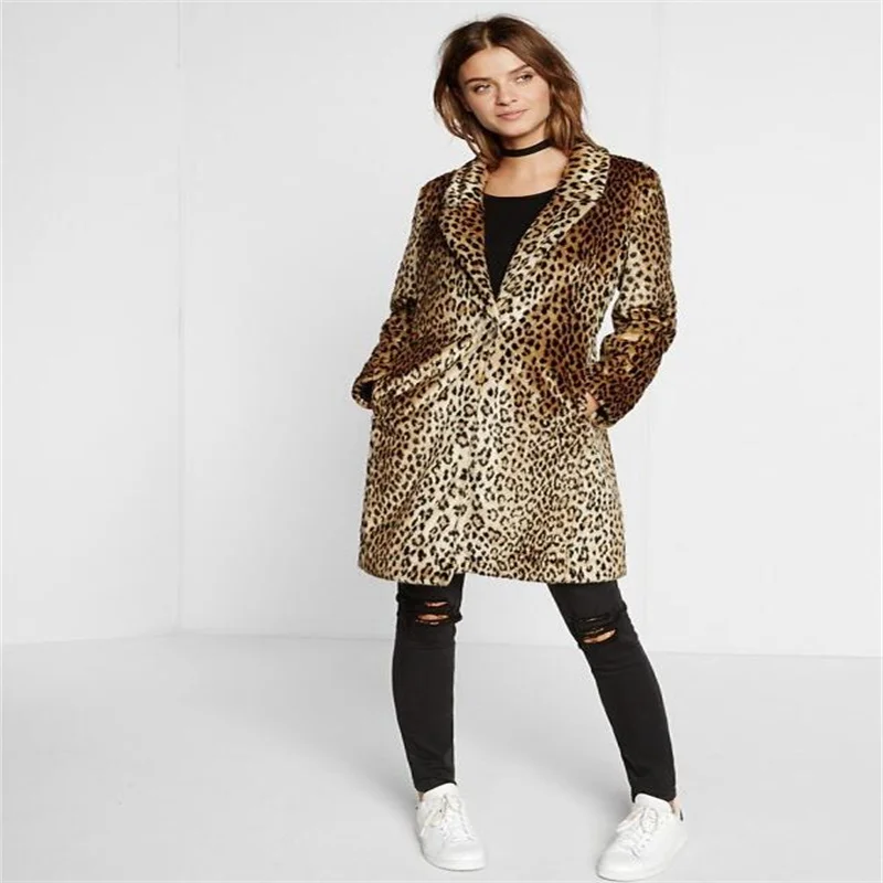 Autumn faux mink leather jacket womens leopard medium length fur leather coat women slim jackets jaqueta de couro fashion