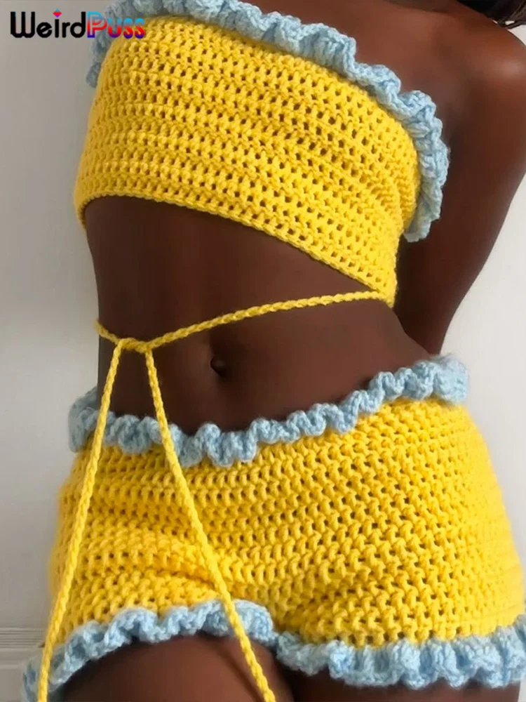 Weird Puss летний шикарный женский комплект из 2 предметов вязаный кружевной