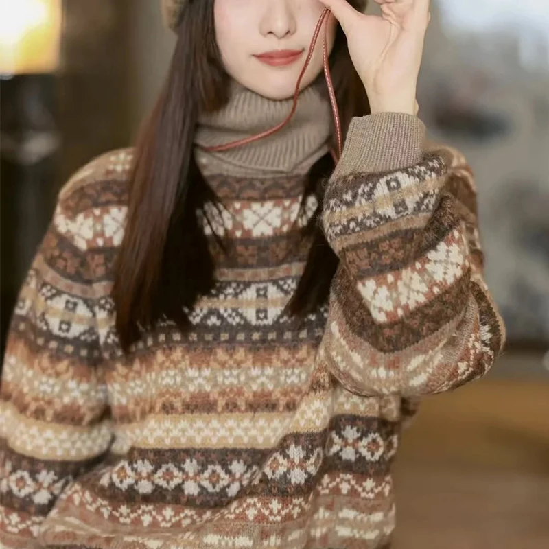 NIGO женский весенне-осенне-зимний винтажный кашемировый свитер с высоким воротом