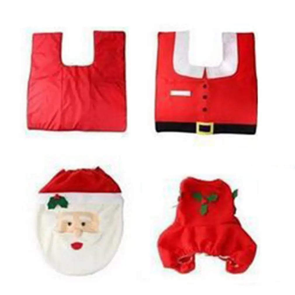 

3PCS Christmas Santa Claus Toilet Seat Cover Home Decoration Christmas Toilet Lid Case Bathroom Mat Xmas Decorative Gifts