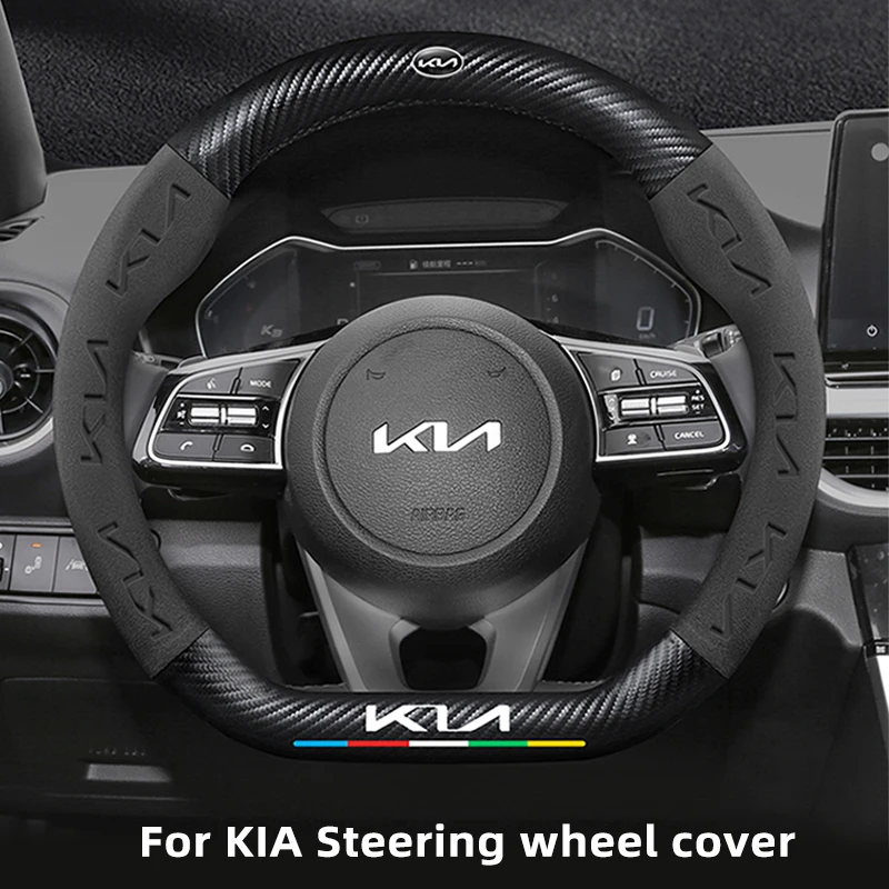 

For Kia EV6 Soul Seltos K2 K5 K3 Sportage Picanto Ceed RIO Niro Stinger Auto Carbon Fiber Leather Suede Car Steering Wheel Cover