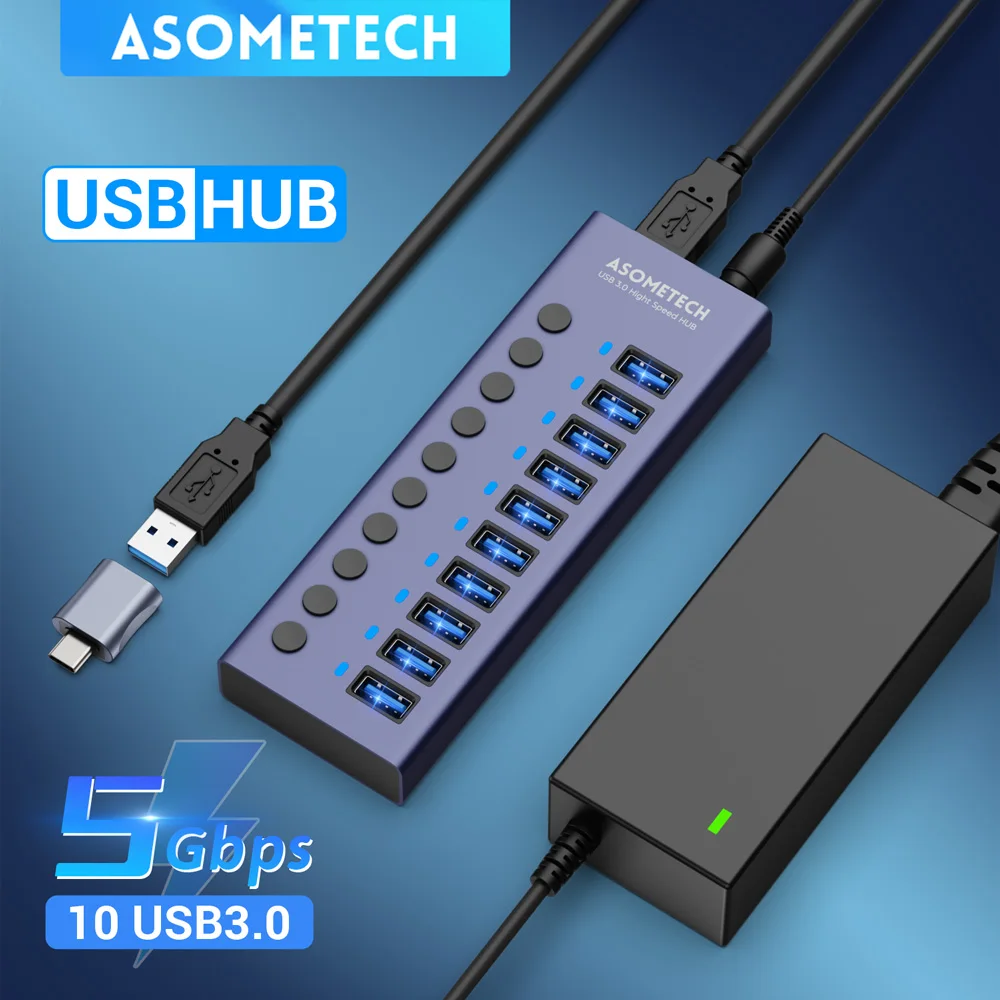 4/7/10 Ports USB 3.0 Hub Multi USB Splitter with Switch Powe