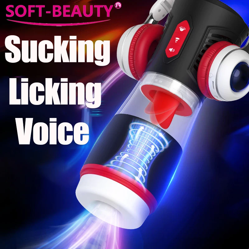 Automatic Men Masturbator Tongue Licking Sucking Device Sex Toy For Men Masturbation Cup Realistic Vagina Vibrator Pussy Blowjob