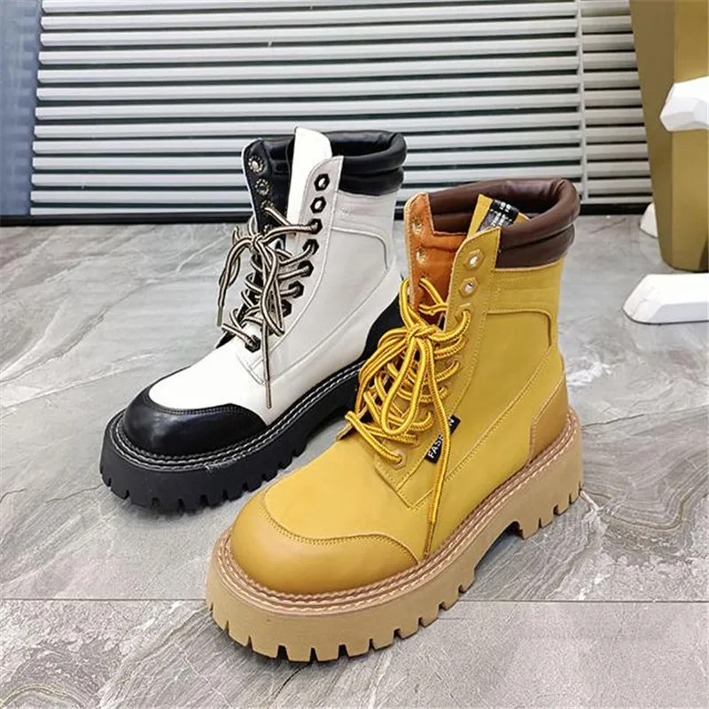 

Женские ботильоны, осенние женские мотоциклетные ботинки Martens, обувь на платформе Martins, модные роскошные кожаные уличные ботинки