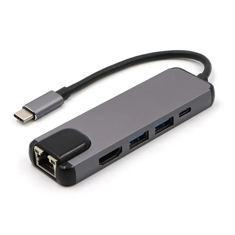 

5 In 1 USB C Hub Hdmi Gigabit Ethernet Adapter For Pro, Type C To Rj45 Lan Adapter With USB-C Charger Port