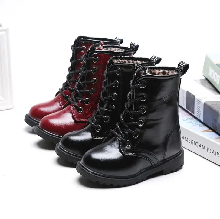 

New Girl Leather Martin Boots Shoes For Girls Children Non-slip Warm Boots Fashion Soft Bottom Boys Girls Boots Kids Sneakers