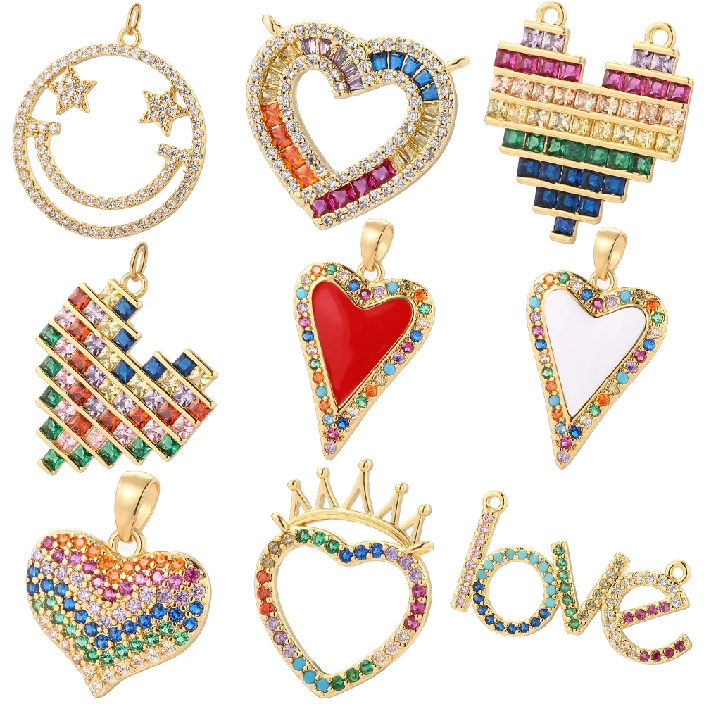 

Heart Letter Charms for Jewelry Making Supplies Bohemian Dangle Charms Gold Color Crystal CZ Diy Necklace Earring Bracelet