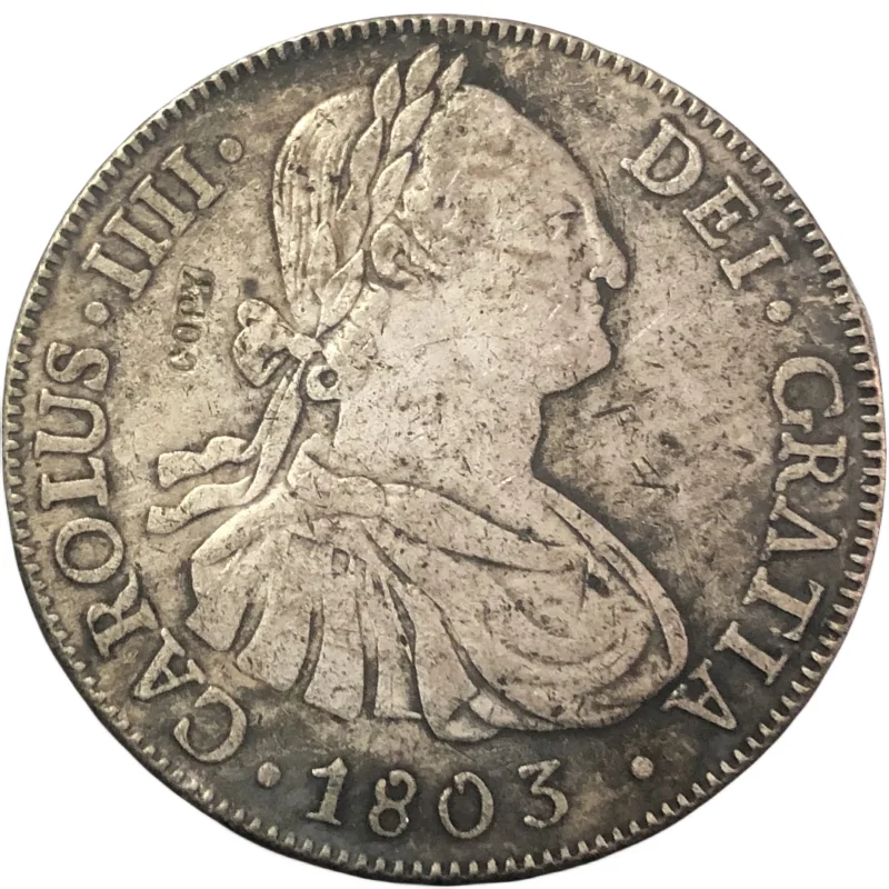 

Серебряная копия монеты Боливия 8 реалов Карлос IV 1803 года