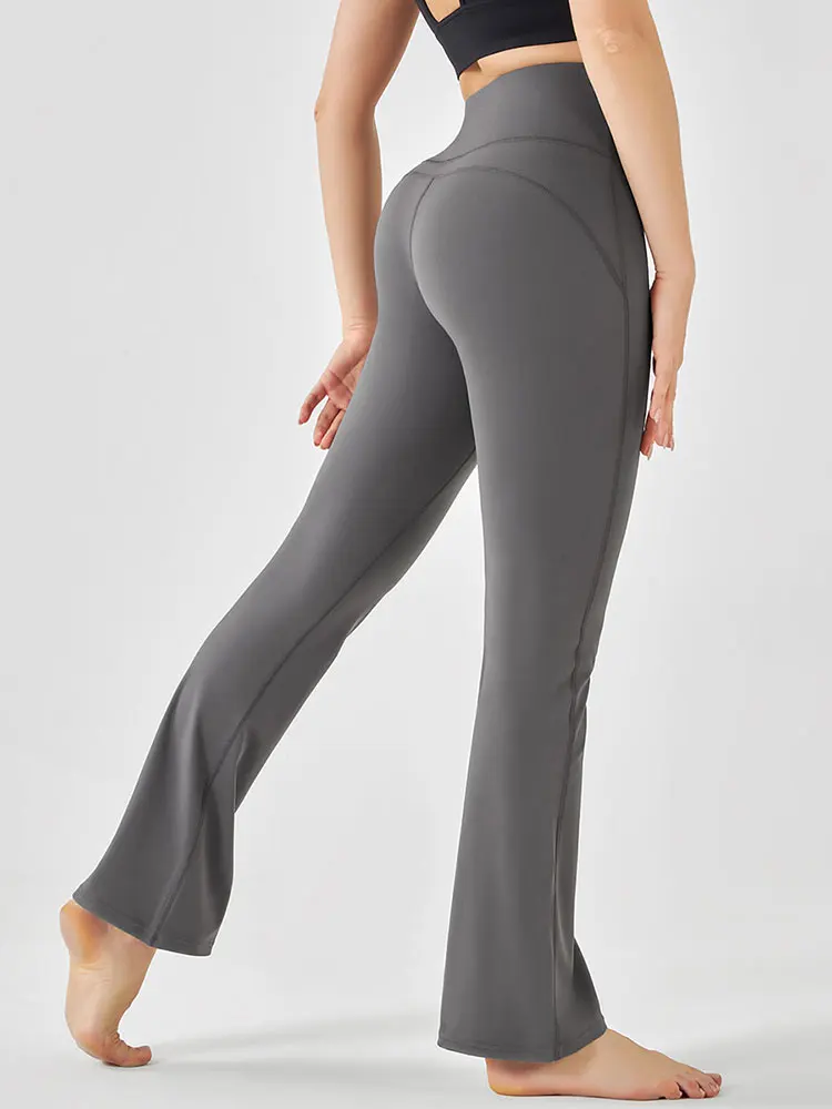 Flare Pants 25% Spandex Highly Elastic Yoga Pants High Waist Leggings Gym Workout Pants Solid No T Line Bell-Bottom Trousers