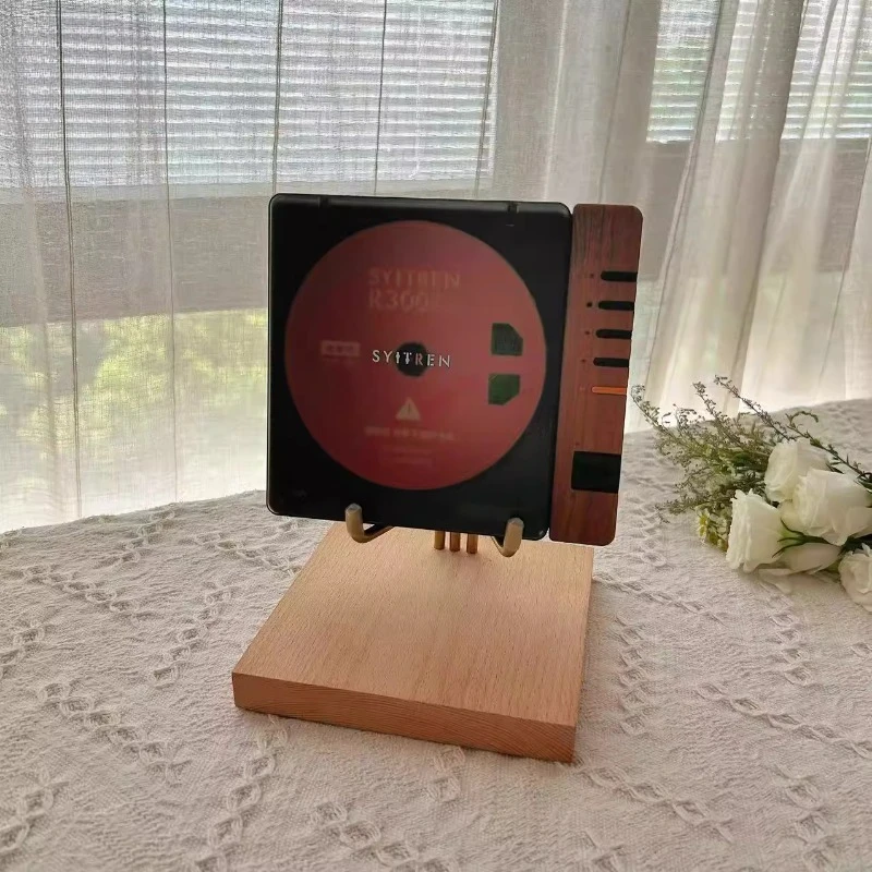 Фото Подставка для CD-плеера из массива ореха, винтажная полка для аудиосистемы, минималистичная медиаконсоль для проигрывателя №4