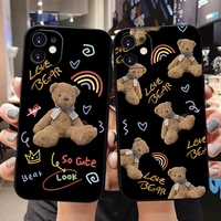 cartoon cute bear phone case for iphone 11 12 13 pro xs max xr x 7 7plus 8 8plus se 2020 12mini black soft silicone case
