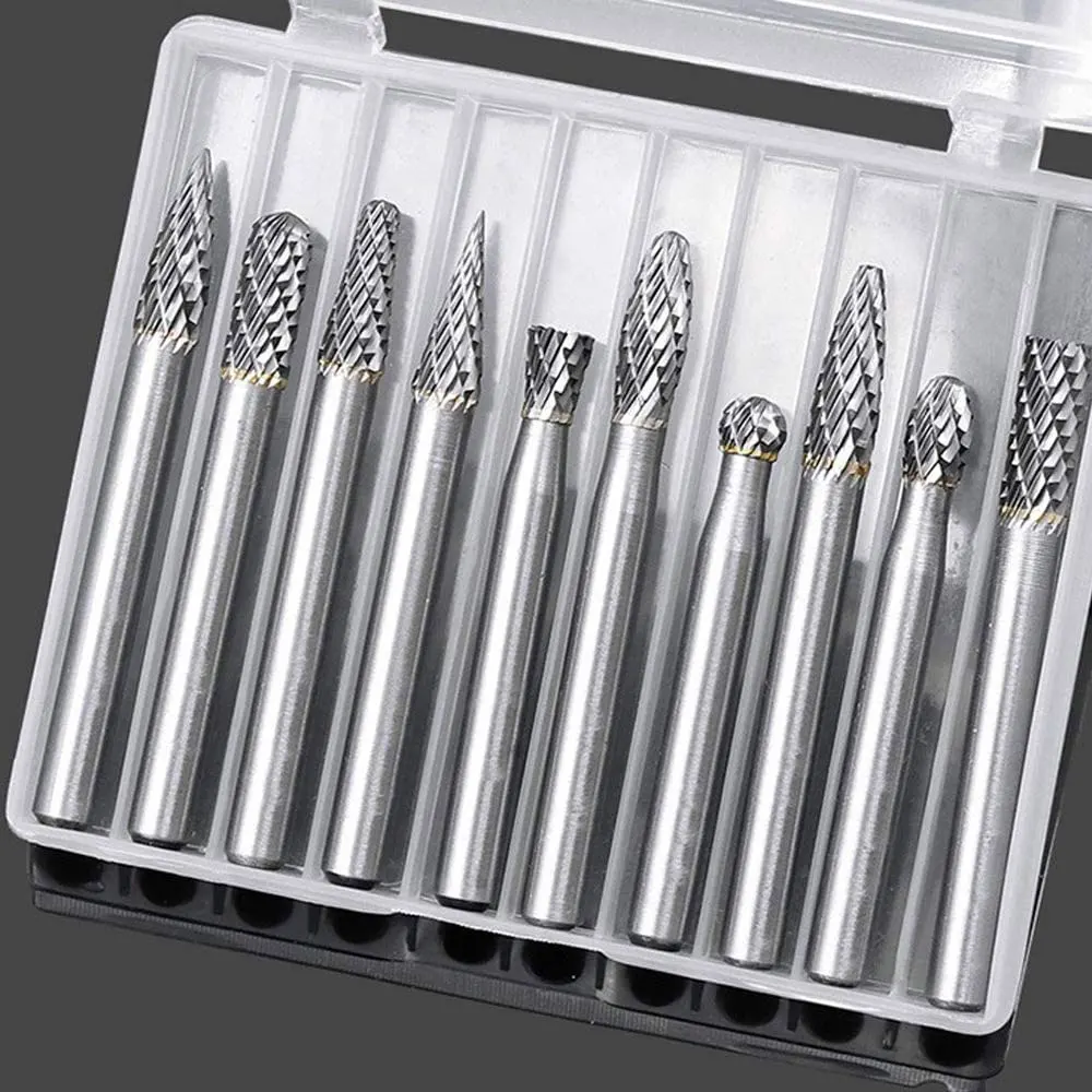Binoax 10pcs Tungsten Carbide Burrs Set 3/6MM Shank Double C