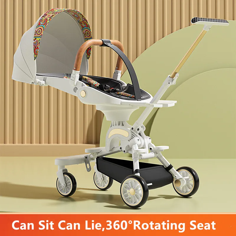 Cochecito de bebé plegable de dos vías, carrito ligero para sentarse y acostarse, portátil de viaje de paisaje alto, para bebé