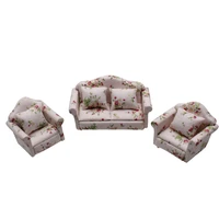 112 doll house mini furniture living room scene model small floral fabric sofa plaid sofa striped sofa dark flower sofa set