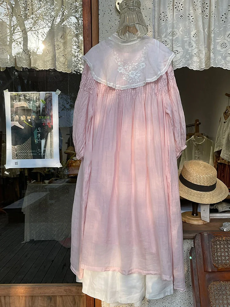 Spring Forest Super Immortal Escaping Princess Linen Long Dress Dopamine Sweet French Pink Cotton Linen Dress Girl