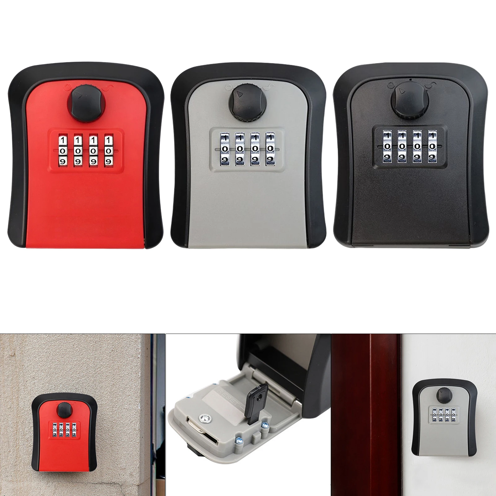 

Wall Mount Key Storage Secret Box Organizer Weatherproof 4 Digit Combination Password Security Code Lock for Home Indoor Key Box