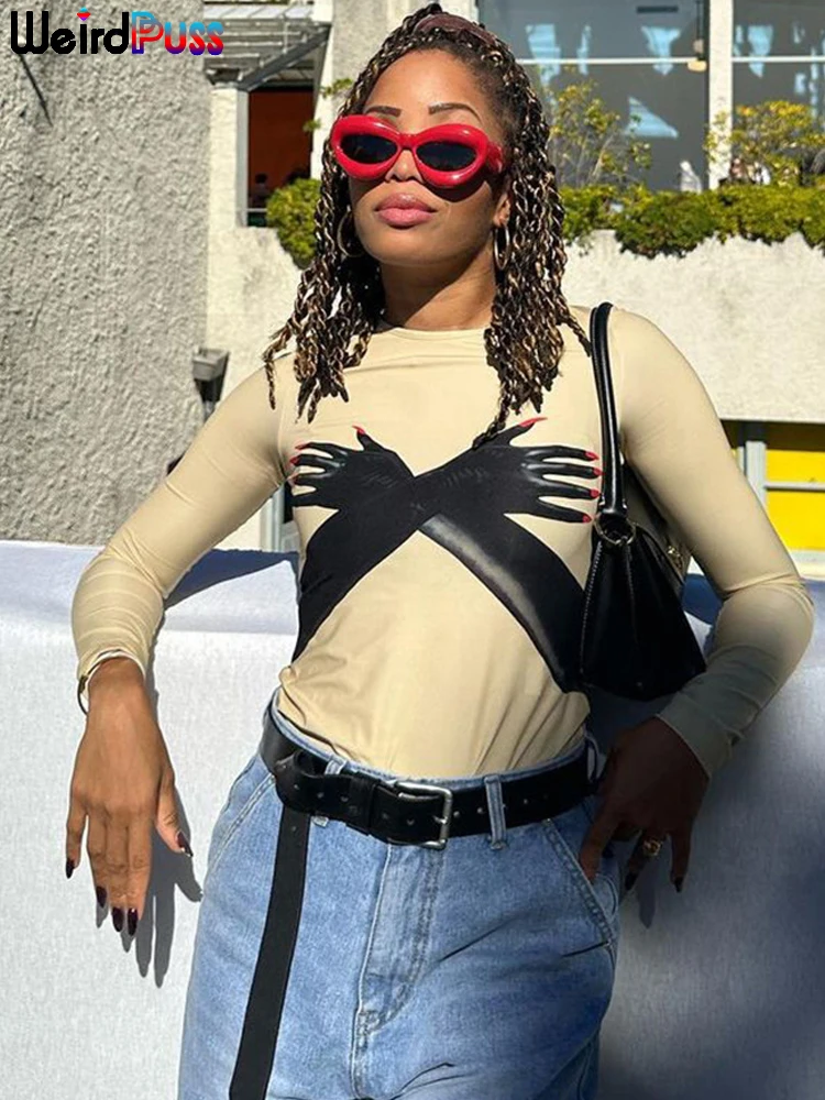 

Женский укороченный Топ с длинным рукавом и круглым вырезом