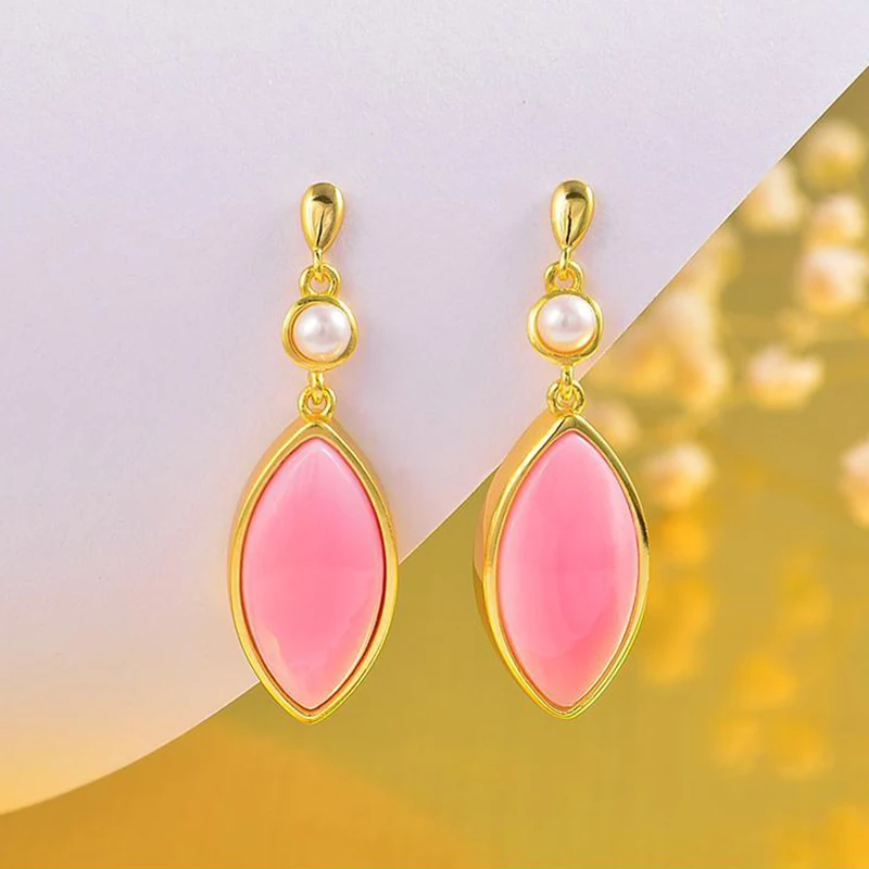 

925 earrings temperament fashion celebrities niche original design drop-shaped rouge snail European style earrings female