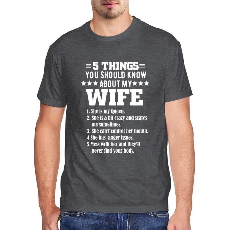 

Funny Husband T-Shirt Men Clothing 5 Things You Should Know About My Wife Printed TShirts Vintage Men Streetwear EU Size 3XL