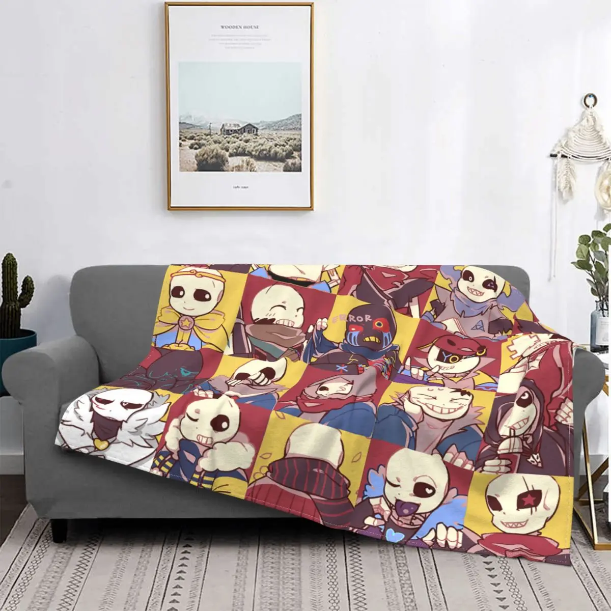 Flannel Textile Decor Collage Games Multi-function Throw Bla