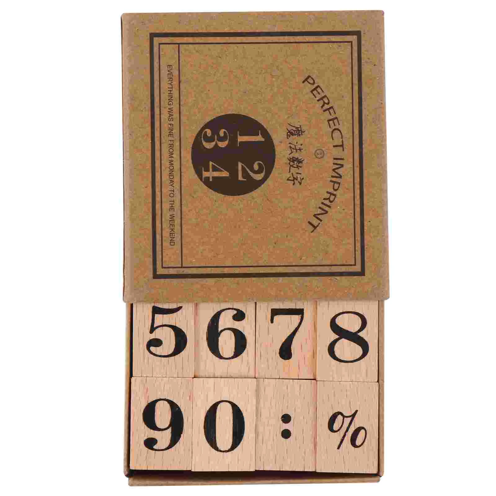 

Wooden Stamp Set Vintage Scrapbook DIY Craft Cute Rubber Arabic Numerals Stamps Child