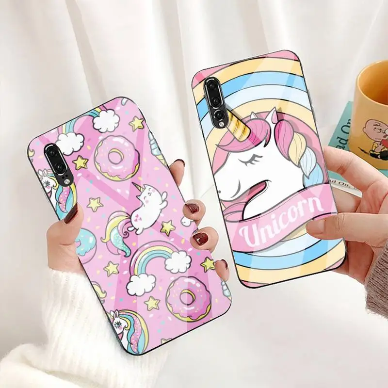 

Rainbow Unicorn Summer Phone Case For Huawei P30 P20 P10 Lite Honor 7A 8X 9 10 Mate 20 Pro Tempered Glass