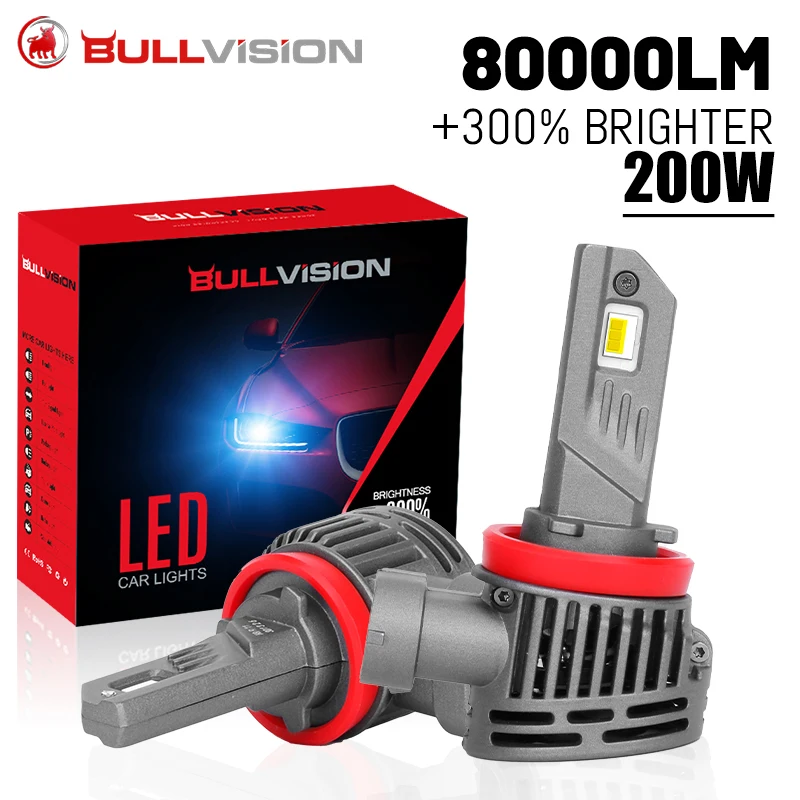 

Bullvision H11 LED Headlights 80000LM LED H7 200W HB3 9005 H8 H9 9012 HIR2 HB4 9006 H16JP 200W 3570 CSP Chip Mini Size Fog Light