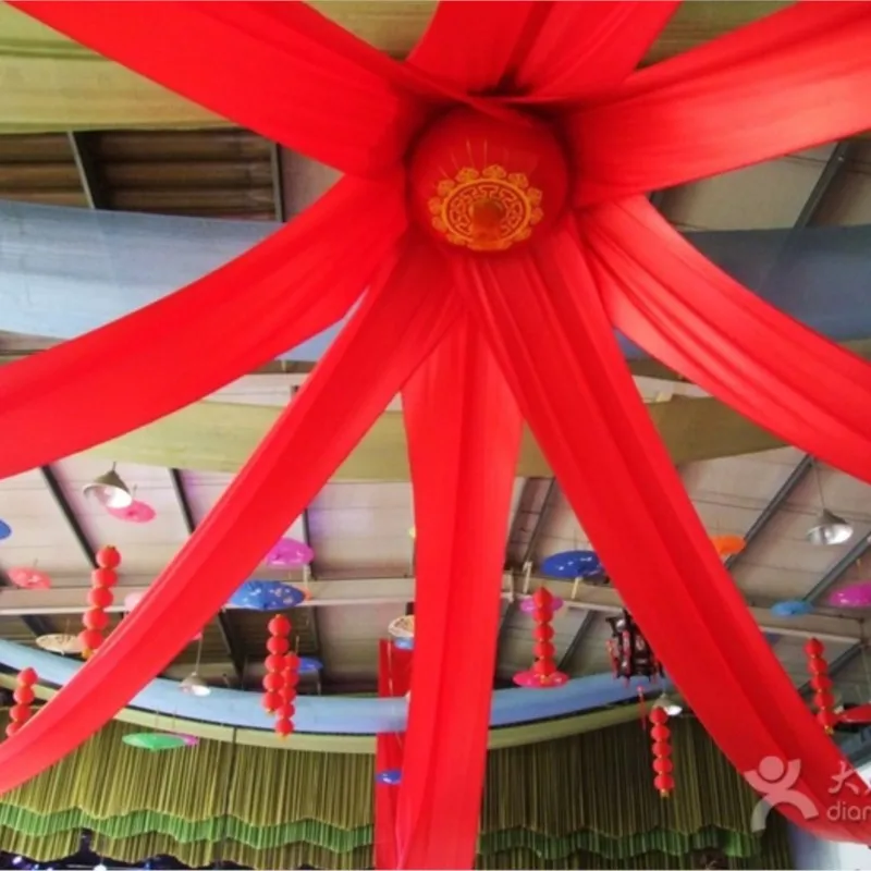 

10pcs 0.7m*13m Luxury Wedding Red Roof Drape Fabric Decoration Beautiful Ceiling Drape Party Events Canopy Fabirc Decoration