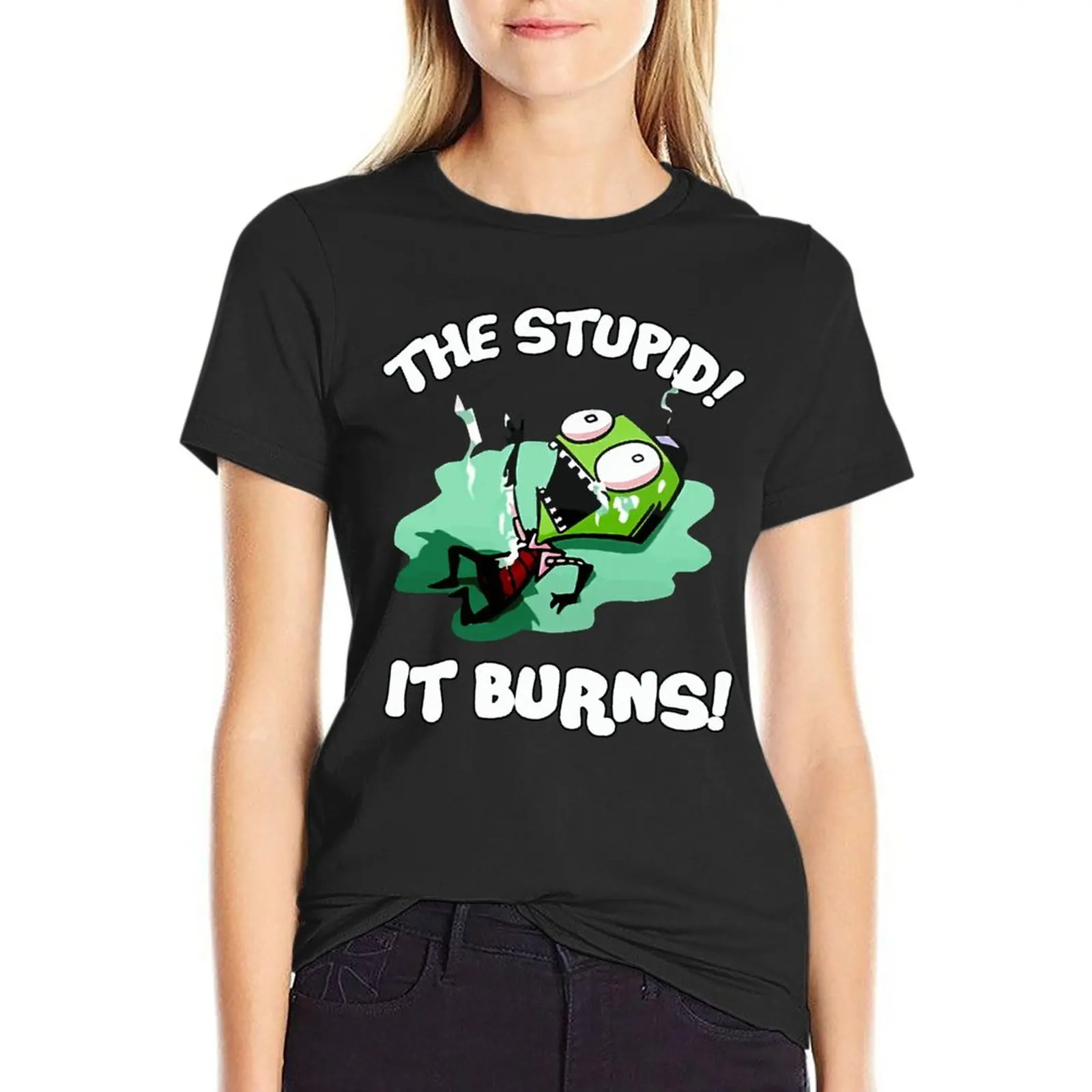 

Футболки большого размера с изображением глупых It Burn-Invader Zim, женская одежда с принтом, уличная одежда из 100% хлопка, женская футболка большог...
