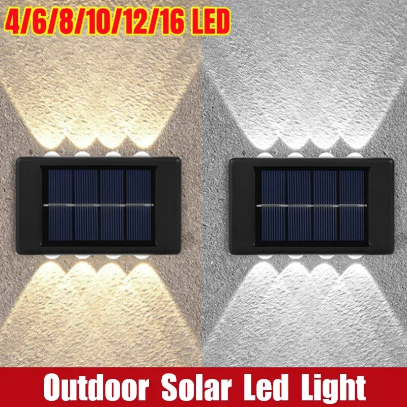 

16/12/10/8/6/4 LED Solar Wall Lamp Outdoor Solar Lights Waterproof Luminous Lighting for Garden Fence Decoration Sunlight Light