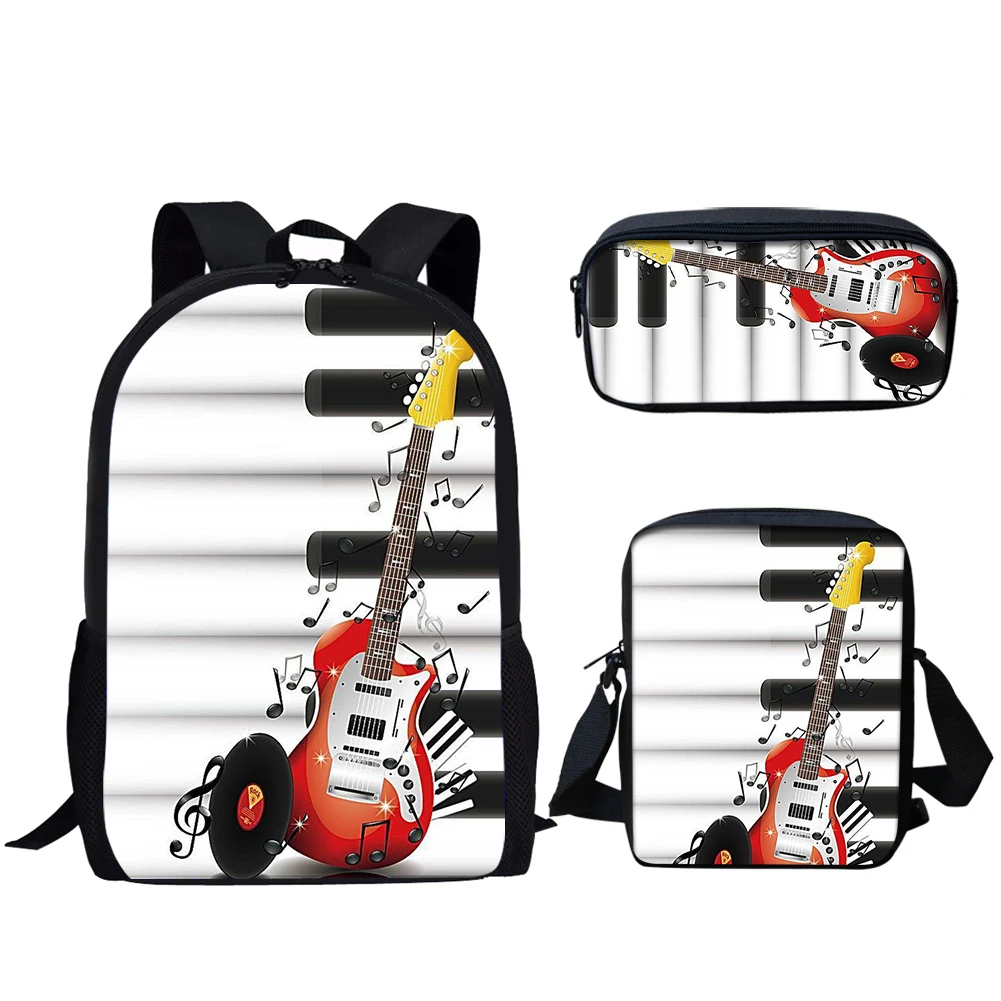 Belidome Fire Guitar Print 3Set School Bags for Teen Boys Girls Casual Backpack for Primary Studnts Bookbag Mochila Escolar
