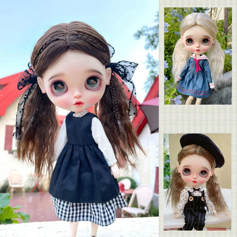 

Blythe BJD Dolls Accessories WigsTress Toy Milk Silk Fashion Long Hair Curly Hair Double Tail BJD Dolls Wigs Girls Gifts