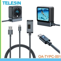 telesin 2 in 1 smart fast charger magnetic base usb type c cable with light fast charging cable for dji action 2 main camera