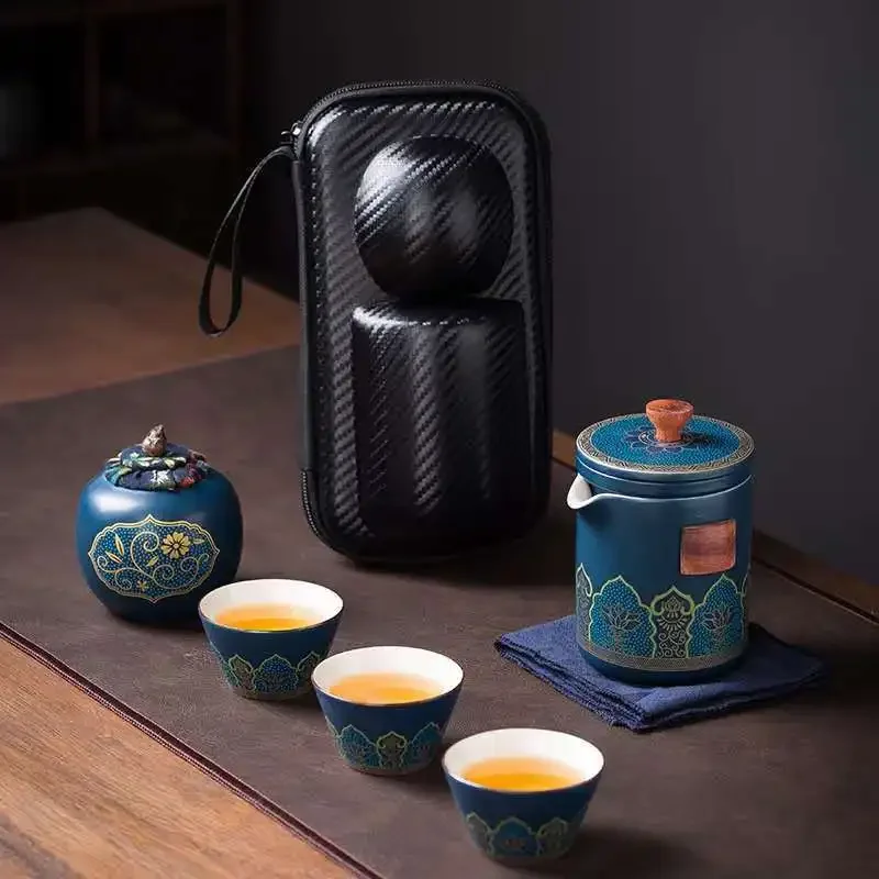 

Portable tea set 1 teapot 3 cups 1 teabag fast guest cup set, ceramic tea set, home office, simple outdoor teapot, tea cup