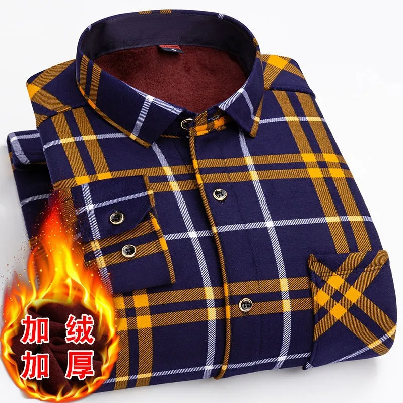 

Winter Warm Shirt Plus Velvet Thickening Fashion Plaid Shirt Long Sleeve 2022 Men's Brand Business Casual Dress Shirt Size L-5XL